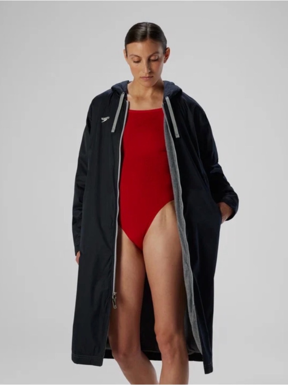 Speedo Unisex Team Parka Black Coat Jacket XXS Swim Fleece Lined Hooded Athlete
